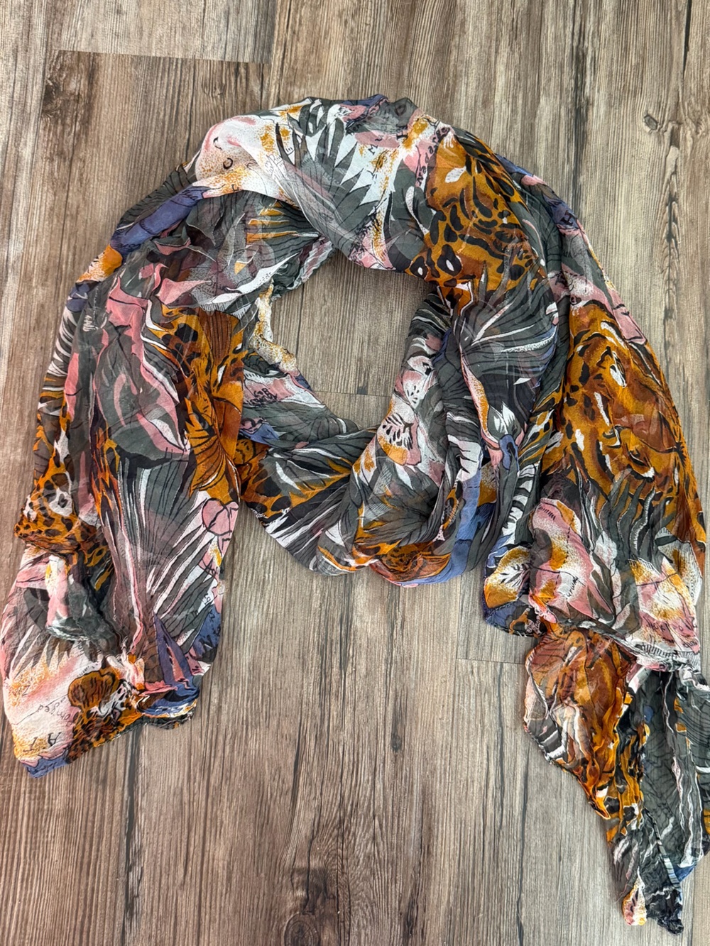 Lightweight Floral & Leopard Print Scarf - Multi-Color
